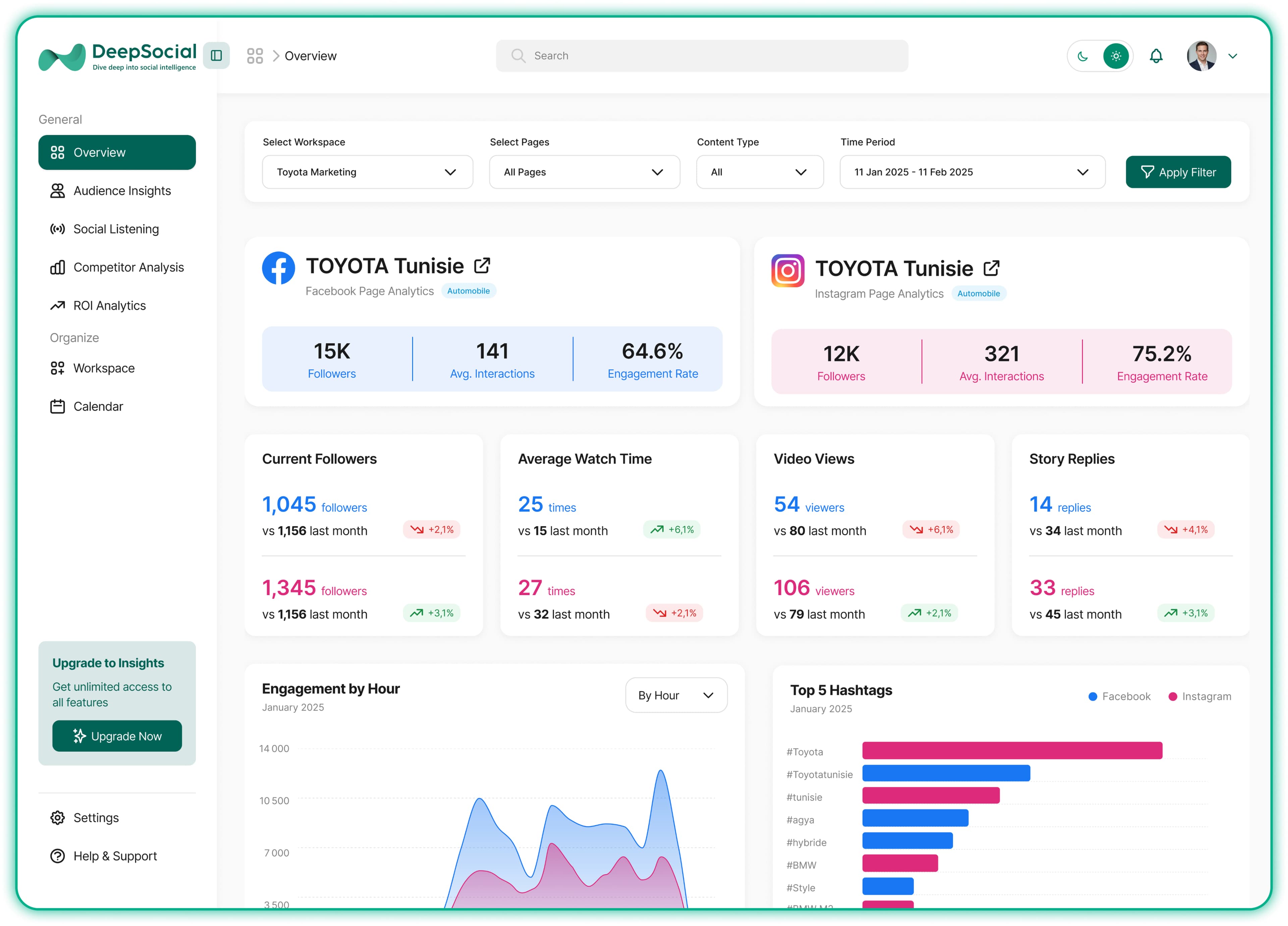 DeepSocial platform dashboard